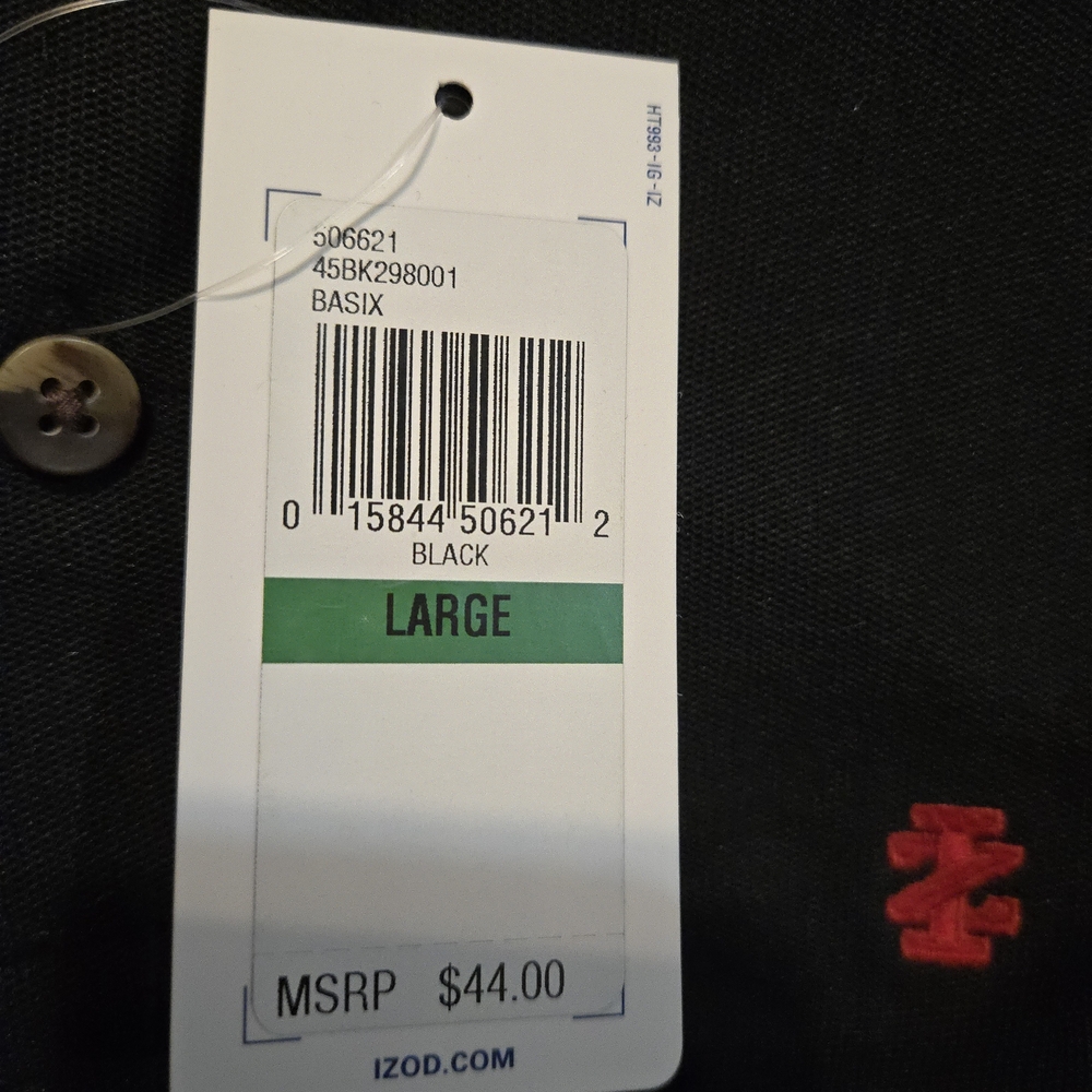 NWT Izod 'The Advantage Polo' Large Black Shirt with Red Logo UFP-15 Sun Protect - Picture 7 of 8